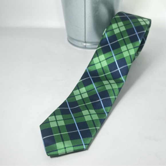 Chaps Youth Plaid Neck Tie Green & Blue Plaid - Picture 1 of 5